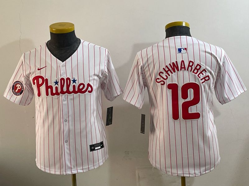 Youth 2026 Philadelphia Phillies #12 Schwarber White Game Nike MLB Jersey style 05->youth mlb jersey->Youth Jersey